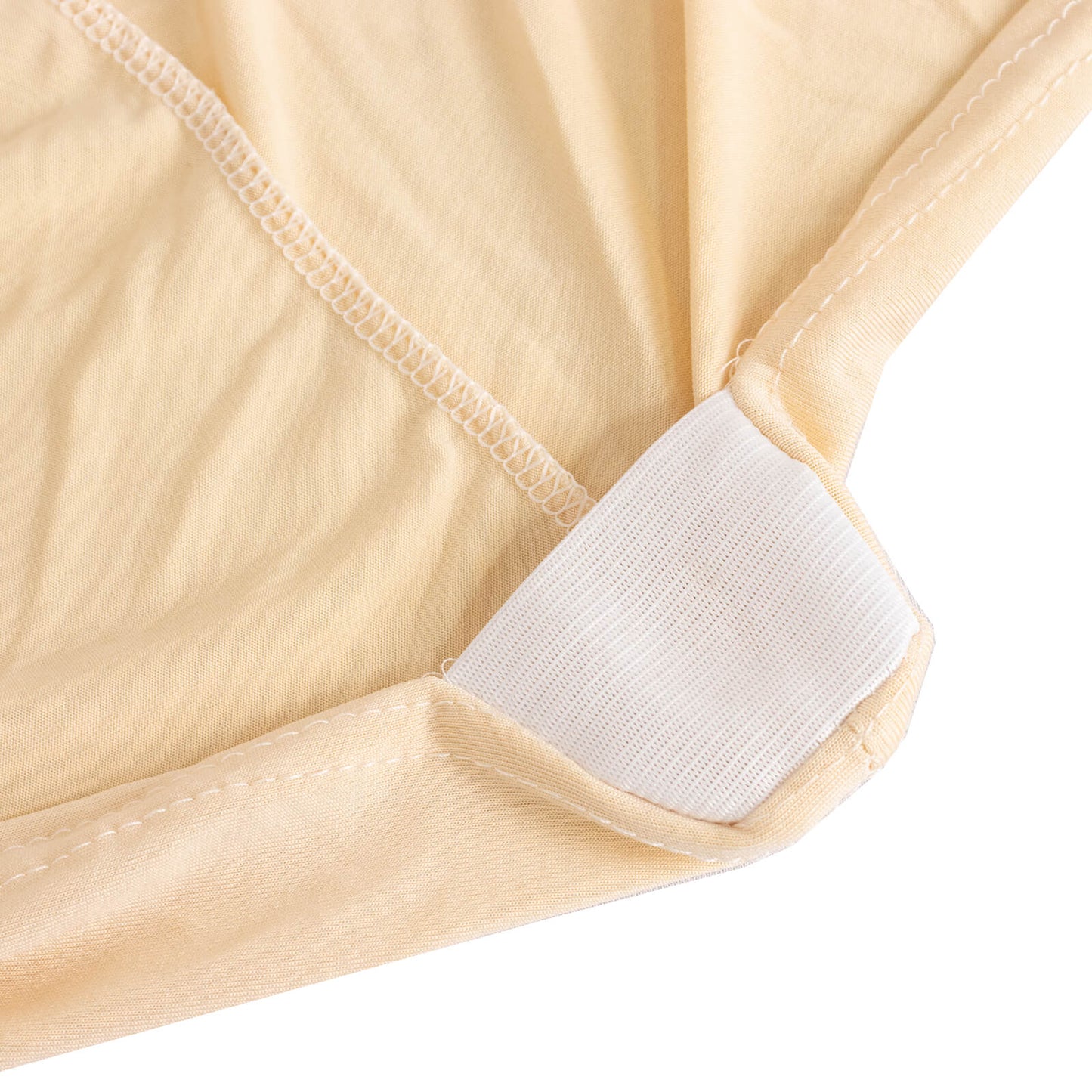 Beige Spandex Banquet Chair Cover with Silver Rhinestone Buckled Sash Band, Stretched Fitted Slip On Chair Cover