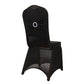 Black spandex banquet chair cover with silver rhinestone sash.