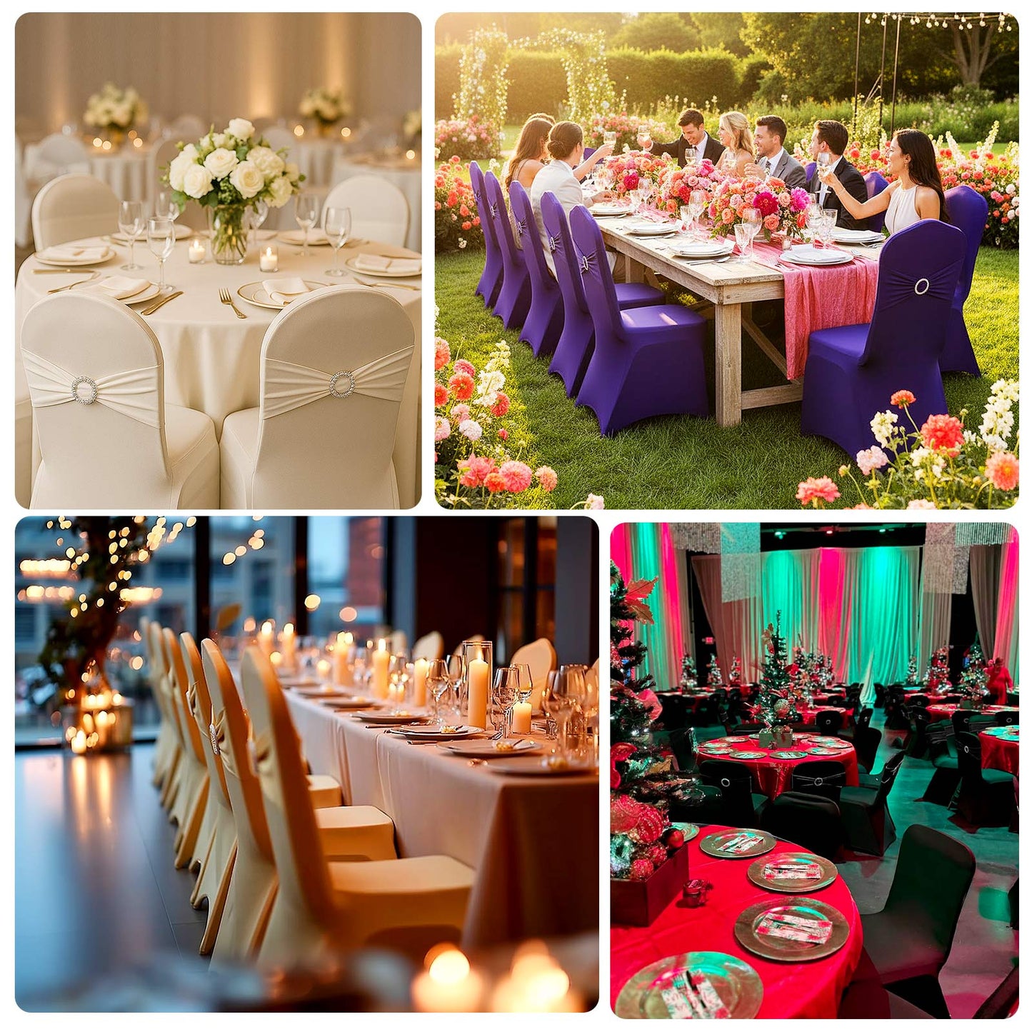 Spandex Banquet Chair Cover with Silver Rhinestone Buckled Sash Band, Stretched Fitted Slip On Chair Cover