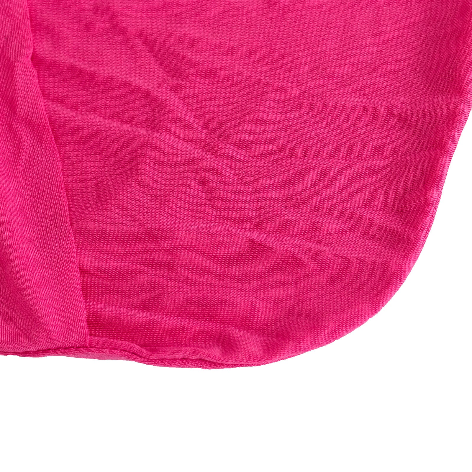 Fuchsia spandex banquet chair cover with silver rhinestone sash.