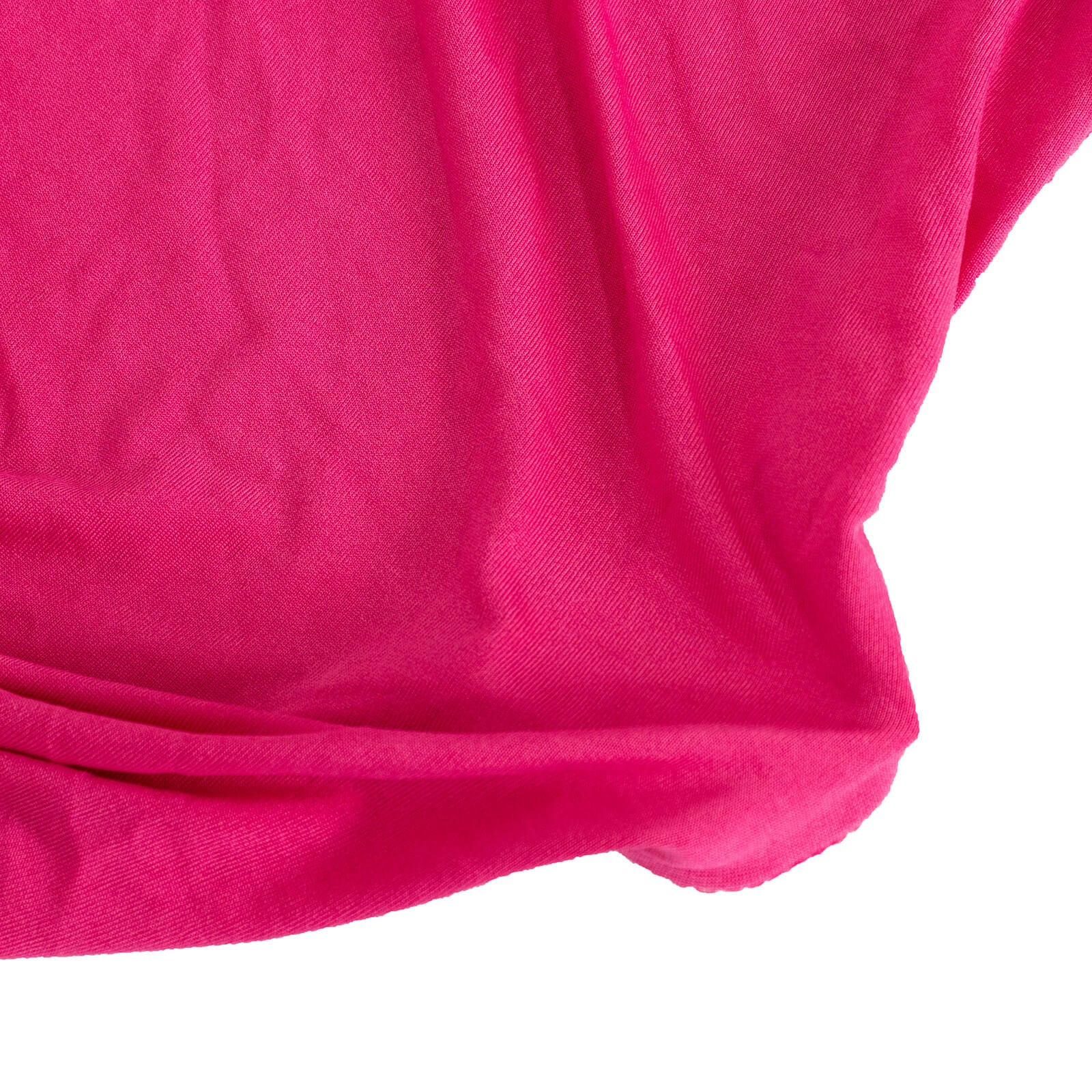 Fuchsia spandex banquet chair cover with silver rhinestone sash.