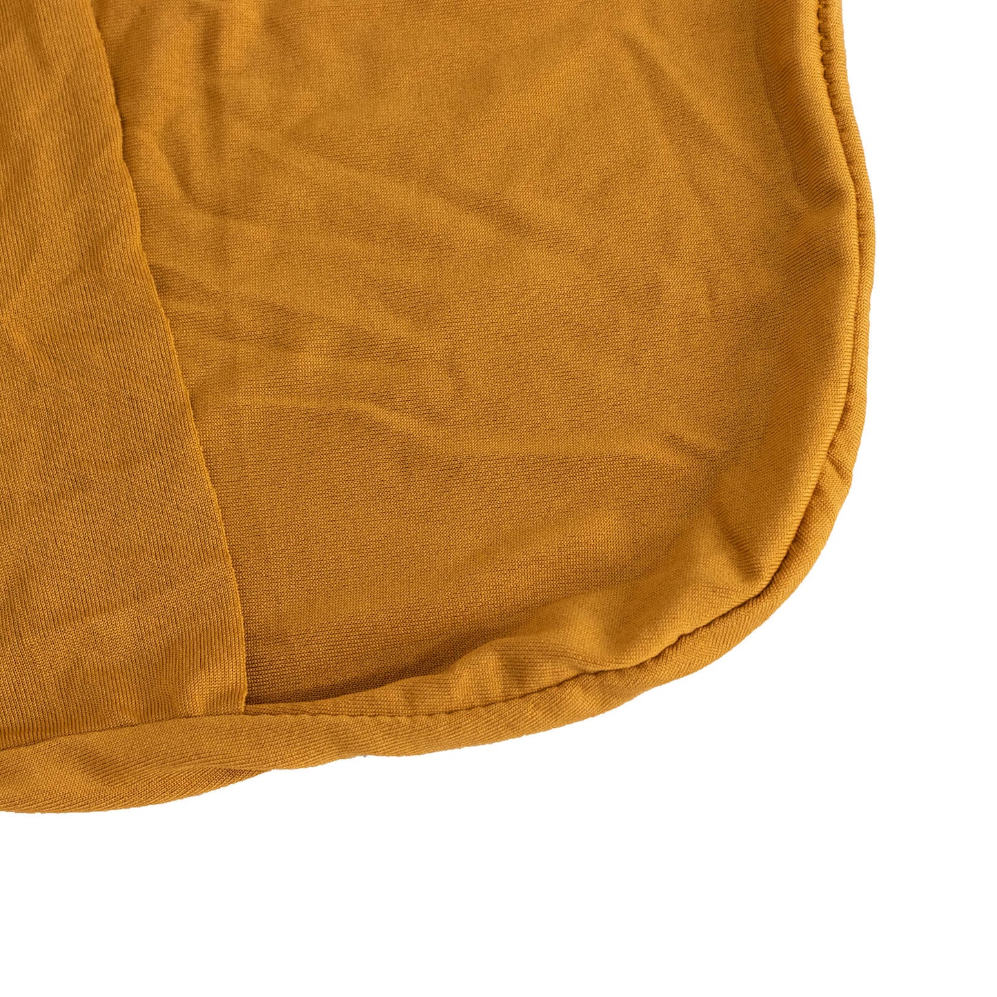 Mustard yellow spandex banquet chair cover with rhinestone buckle sash.