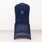 Navy Blue Spandex Banquet Chair Cover with Silver Rhinestone Buckled Sash Band, Stretched Fitted Slip On Chair Cover