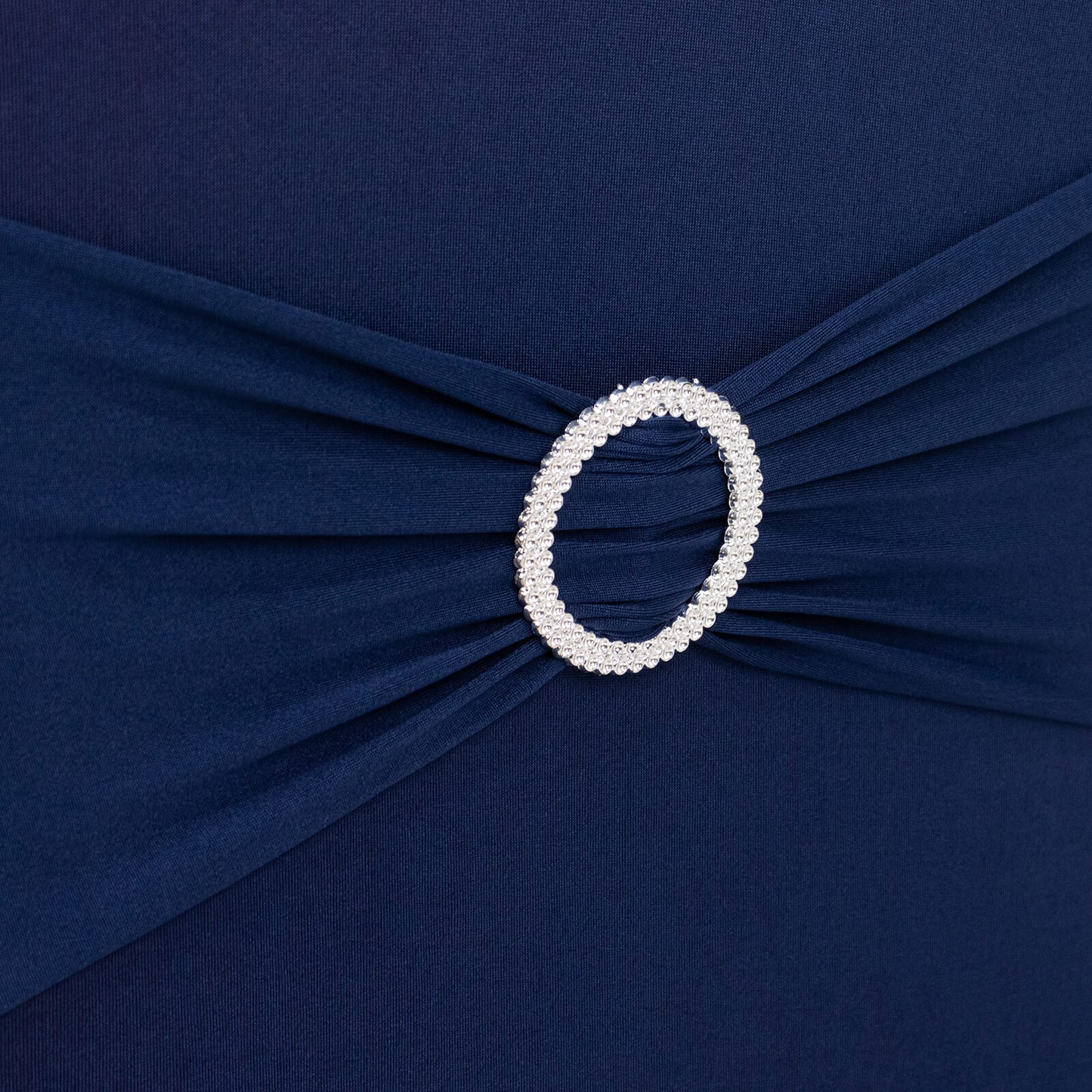 Navy Blue Spandex Banquet Chair Cover with Silver Rhinestone Buckled Sash Band, Stretched Fitted Slip On Chair Cover