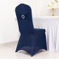 Navy Blue Spandex Banquet Chair Cover with Silver Rhinestone Buckled Sash Band, Stretched Fitted Slip On Chair Cover