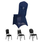 Navy Blue Spandex Banquet Chair Cover with Silver Rhinestone Buckled Sash Band, Stretched Fitted Slip On Chair Cover