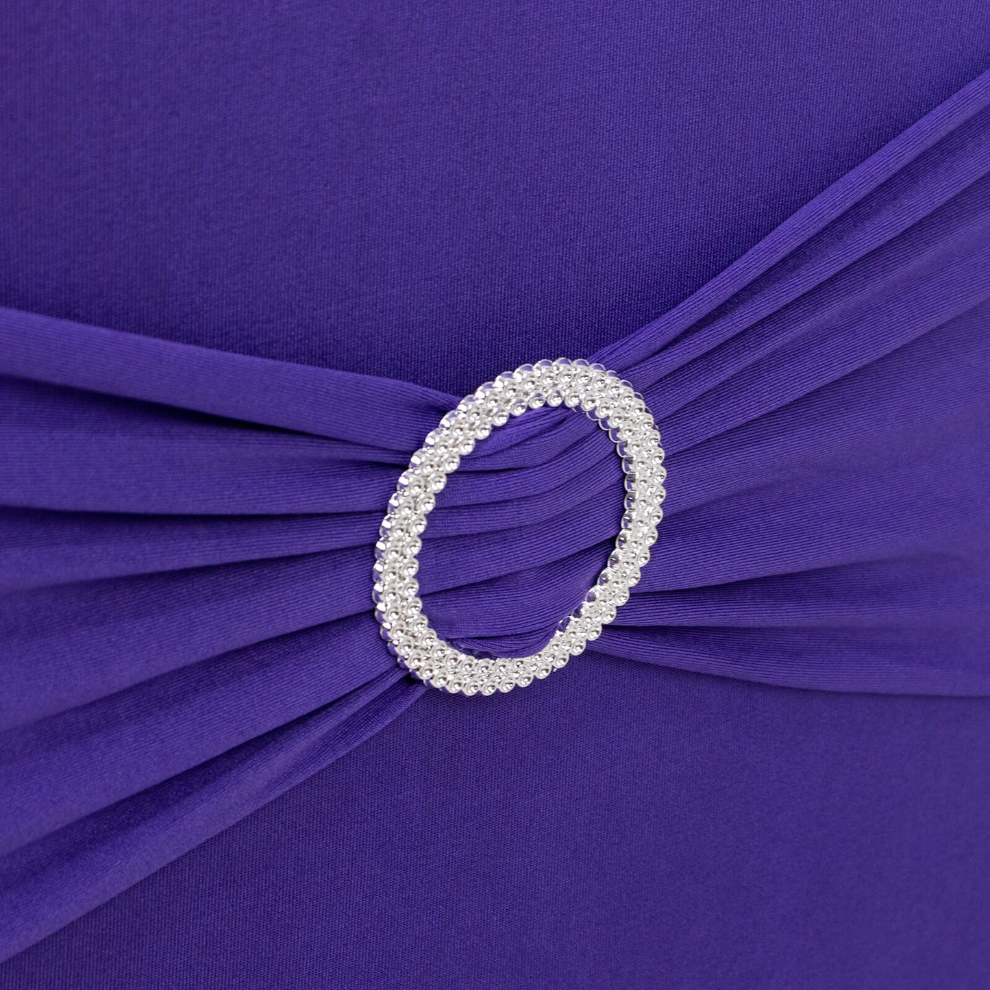 Purple Spandex Banquet Chair Cover with Silver Rhinestone Buckled Sash Band, Stretched Fitted Slip On Chair Cover