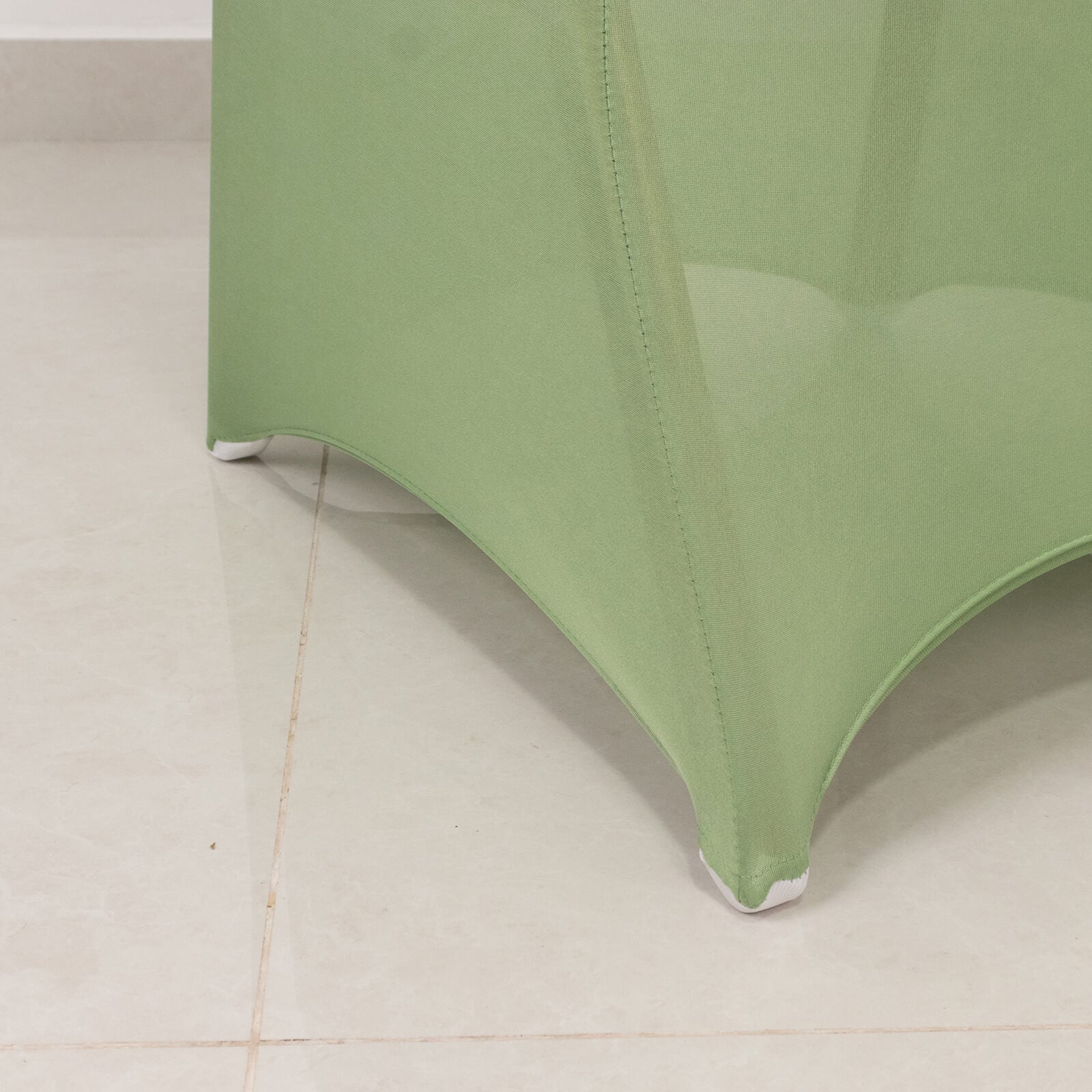 Sage green spandex banquet chair cover with silver rhinestone sash.