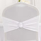 White Spandex Banquet Chair Cover with Silver Rhinestone Buckled Sash Band, Stretched Fitted Slip On Chair Cover