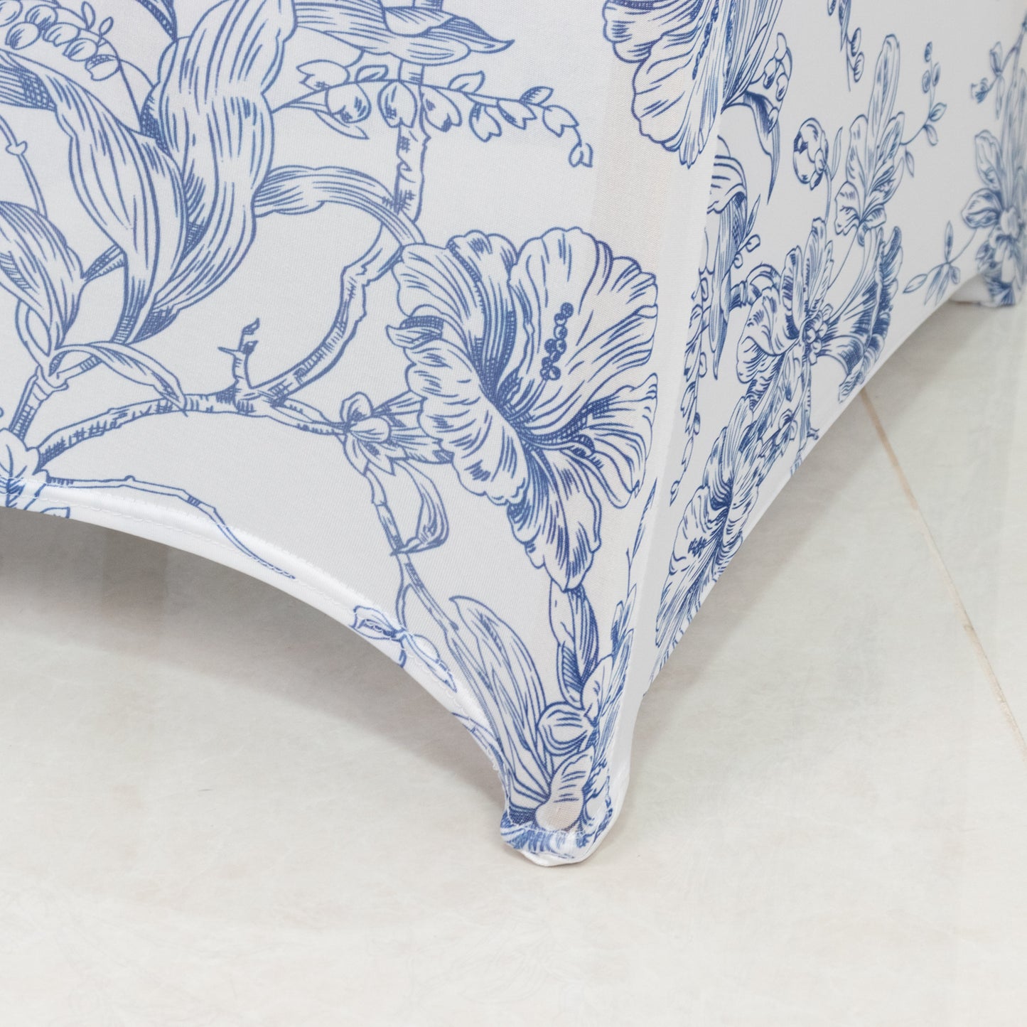 10 Pack Spandex Chair Covers for Banquet Chairs – White Blue French Toile Reusable Stretch Slip-On Floral Covers