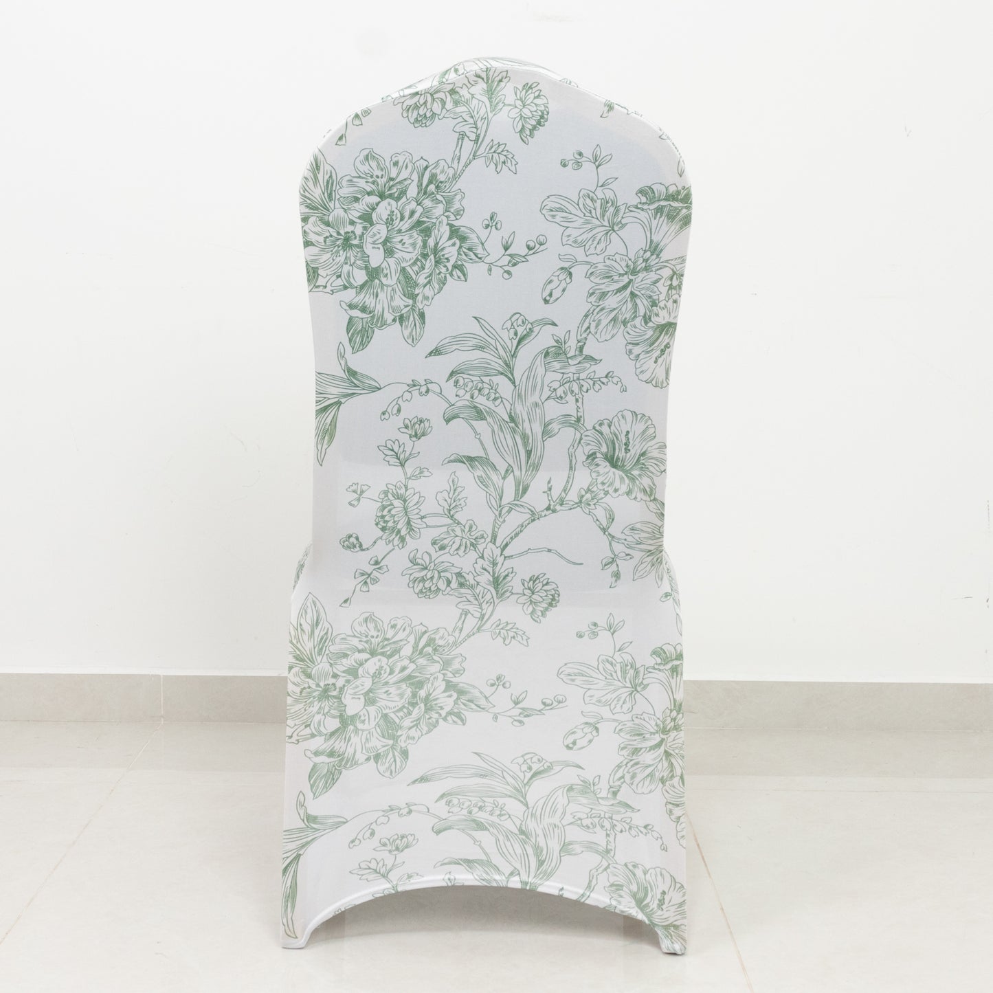 10 Pack Spandex Chair Covers for Banquet Chairs – White Dusty Sage Green French Toile Reusable Stretch Slip-On Floral Covers