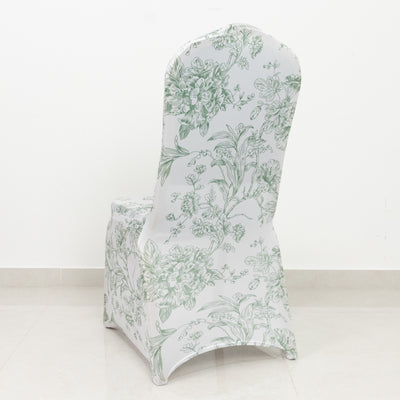Dusty Sage Green French Toile Spandex Chair Covers for Banquet Chairs
