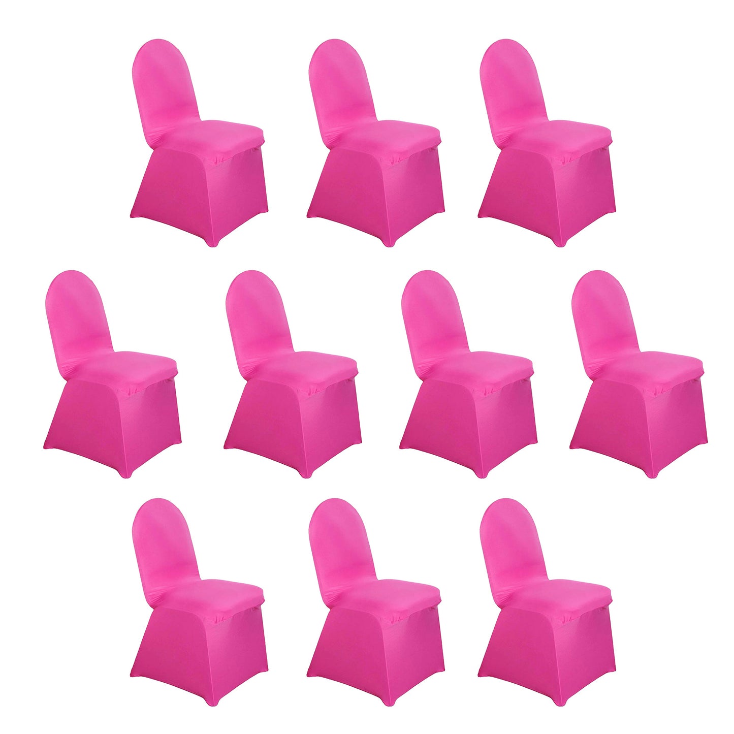 10 Pack Fuchsia Spandex Fitted Banquet Chair Covers, Reusable Stretched Slip On Chair Covers