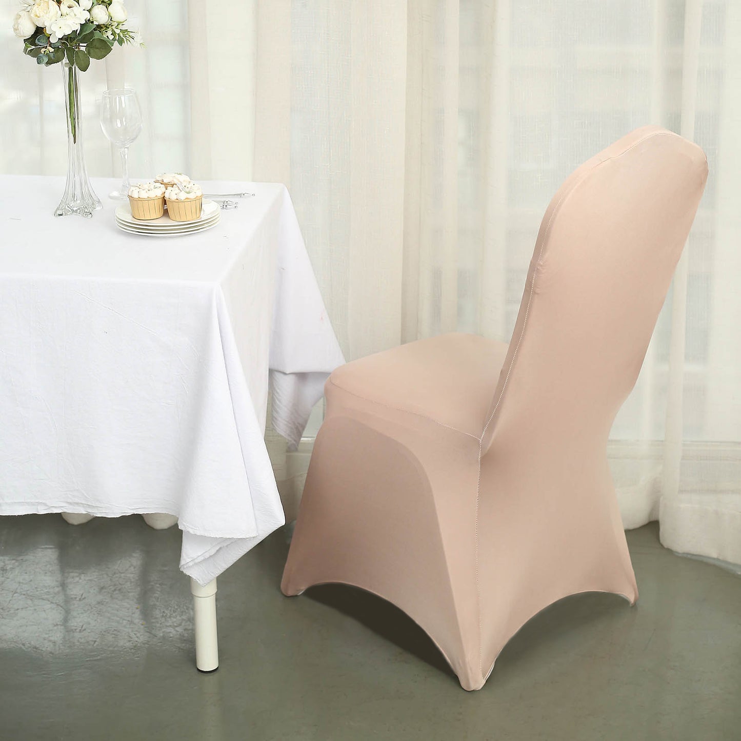 Nude Spandex Stretch Fitted Banquet Chair Cover - 160 GSM