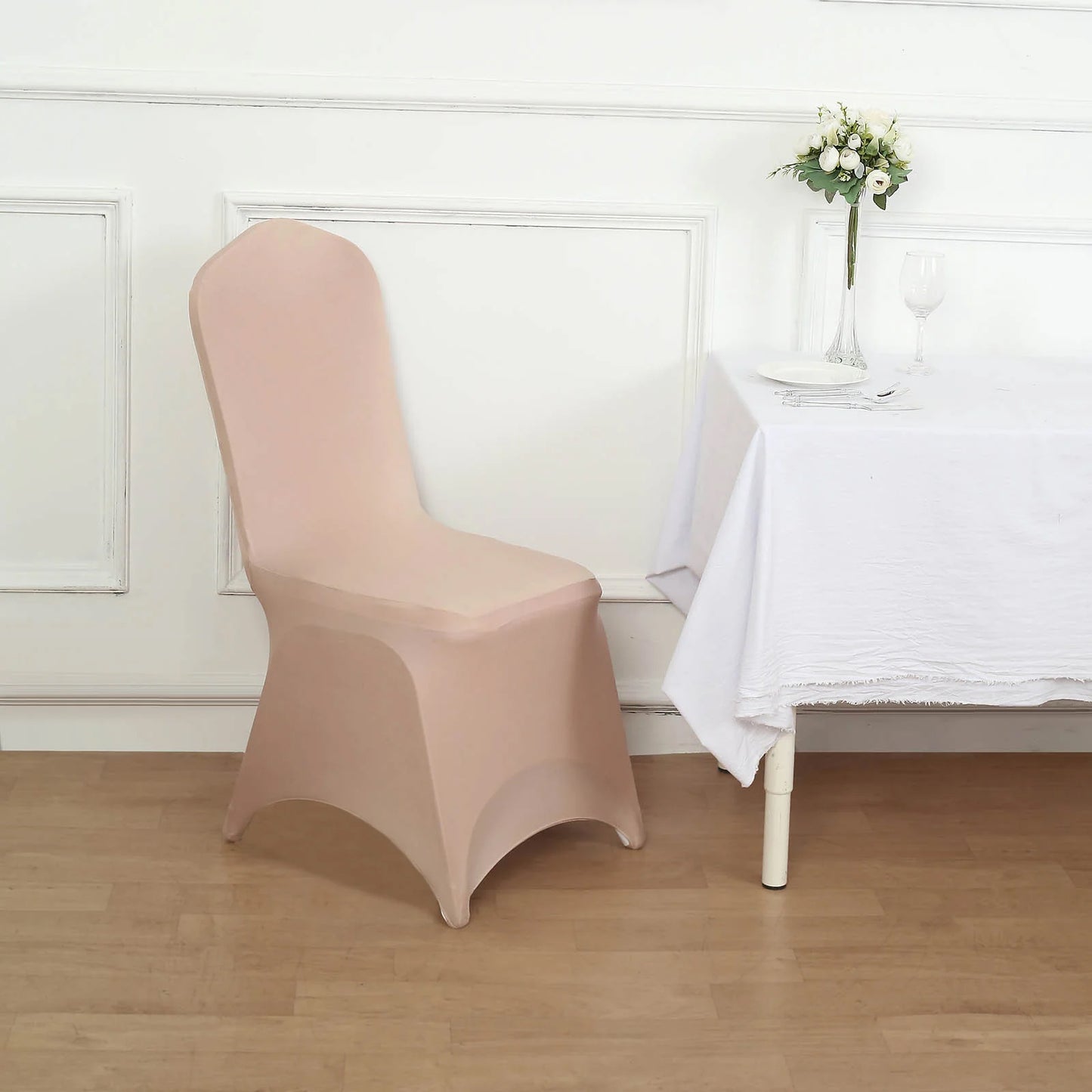 10 Pack Nude Spandex Fitted Banquet Chair Covers, Reusable Stretched Slip On Chair Covers