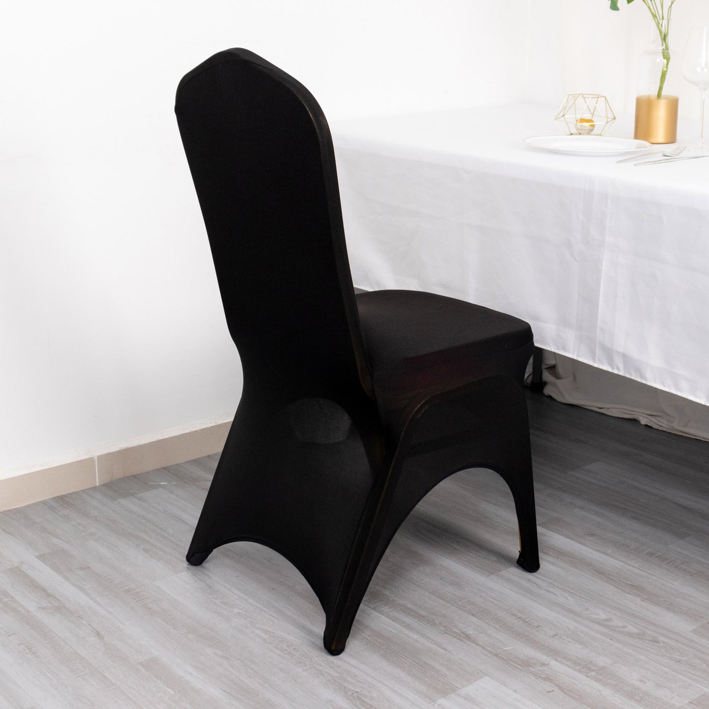 3-Way Open Arch Black Premium Stretch Spandex Wedding Chair Cover, Fitted Banquet Chair Cover with Foot Pockets - 160 GSM