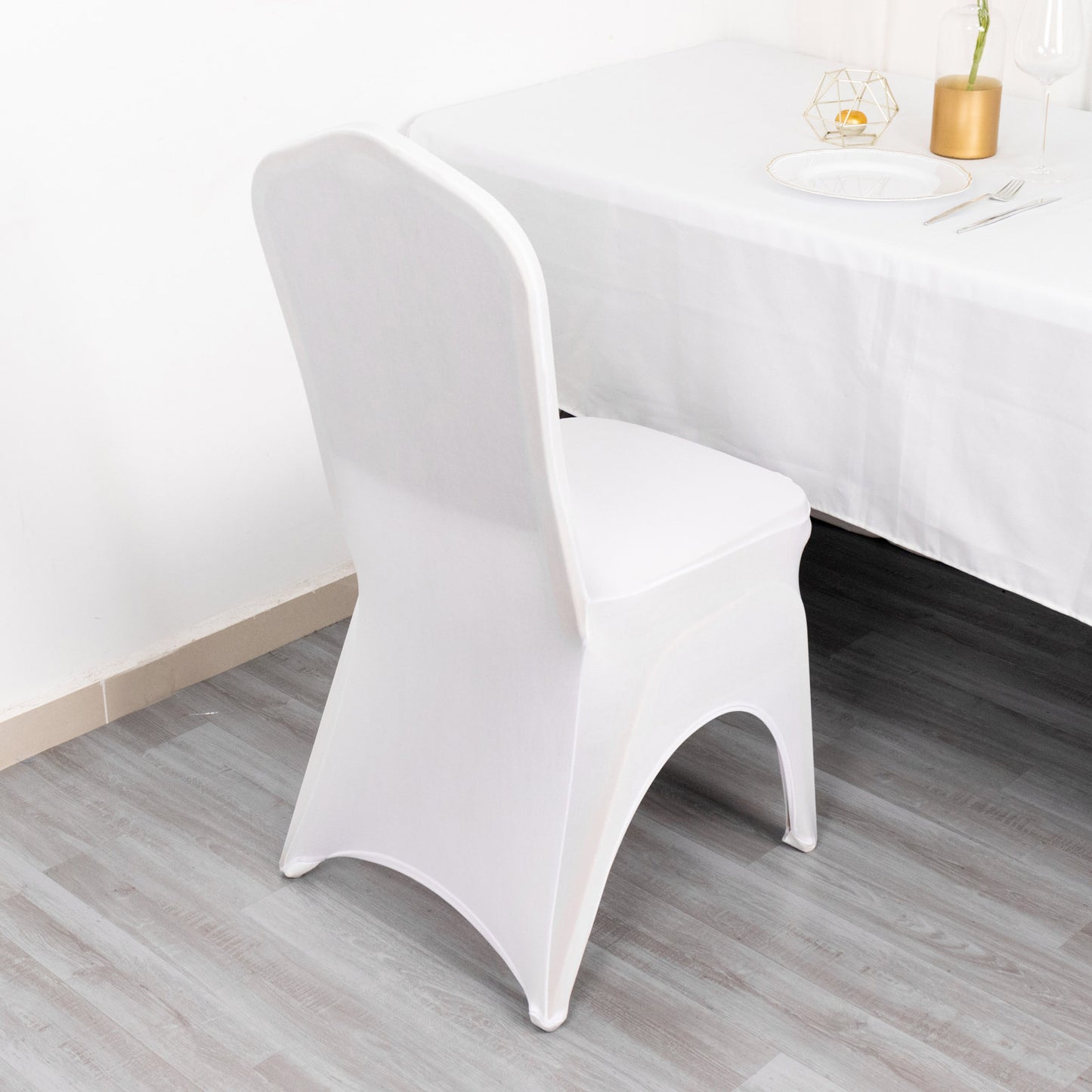 3-Way Open Arch White Premium Stretch Spandex Wedding Chair Cover, Fitted Banquet Chair Cover with Foot Pockets - 160 GSM