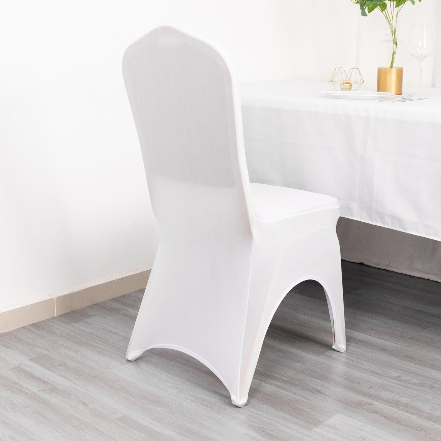 3-Way Open Arch White Premium Stretch Spandex Wedding Chair Cover, Fitted Banquet Chair Cover with Foot Pockets - 160 GSM