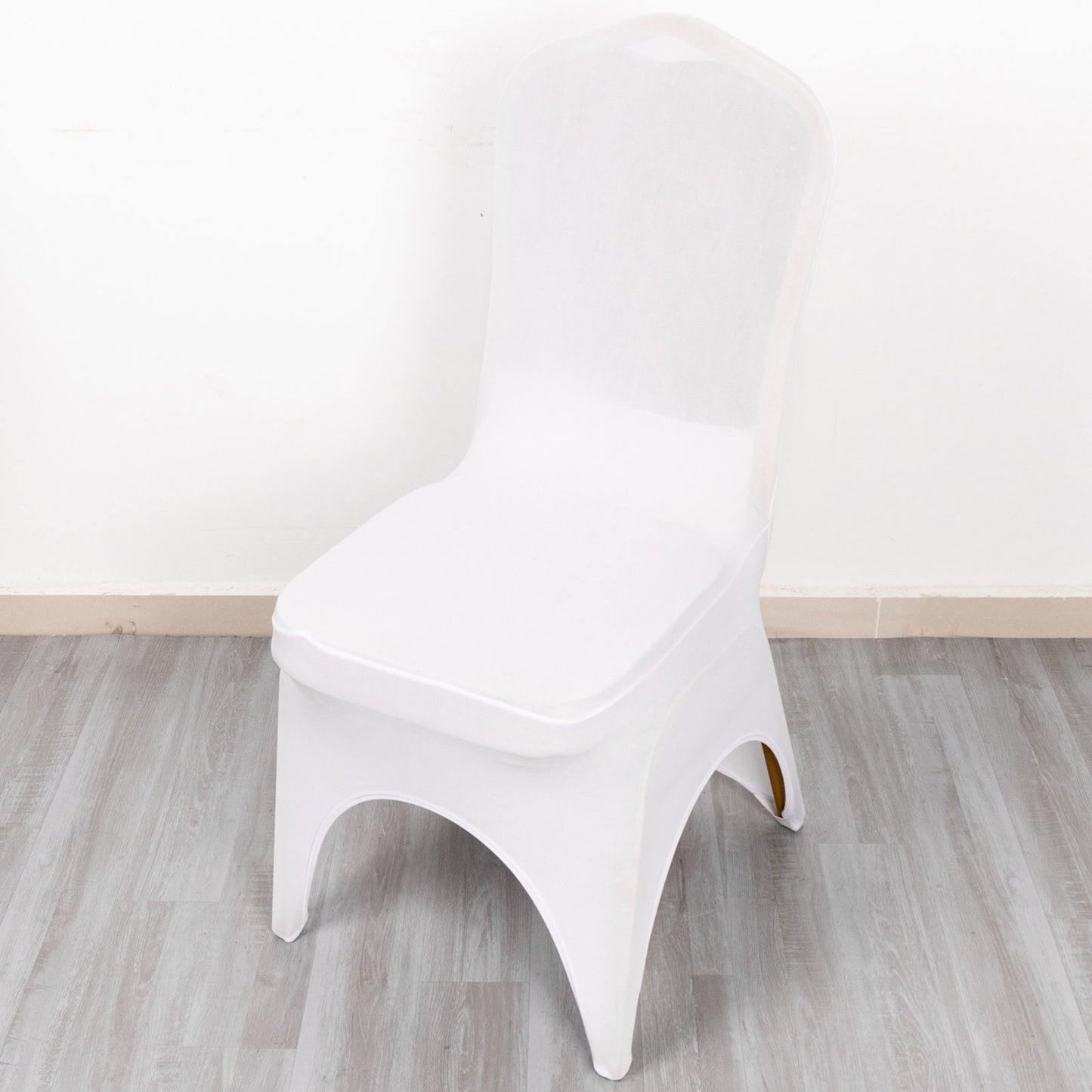 3-Way Open Arch White Premium Stretch Spandex Wedding Chair Cover, Fitted Banquet Chair Cover with Foot Pockets - 160 GSM