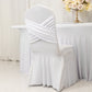 White Spandex Banquet Chair Cover with Ruffle Skirt & Cross Back Sash – Stretch Slipcover for Events