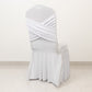 White Spandex Banquet Chair Cover with Ruffle Skirt & Cross Back Sash – Stretch Slipcover for Events