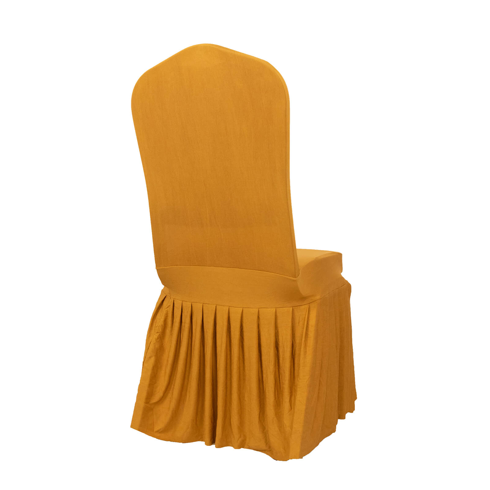 Gold ruffle pleated chair slipcover for banquets and events.