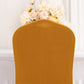 Gold fitted chair cover with ruffle pleats, perfect for banquet settings.