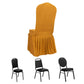 Gold ruffle pleated spandex chair slipcover for banquet seating.