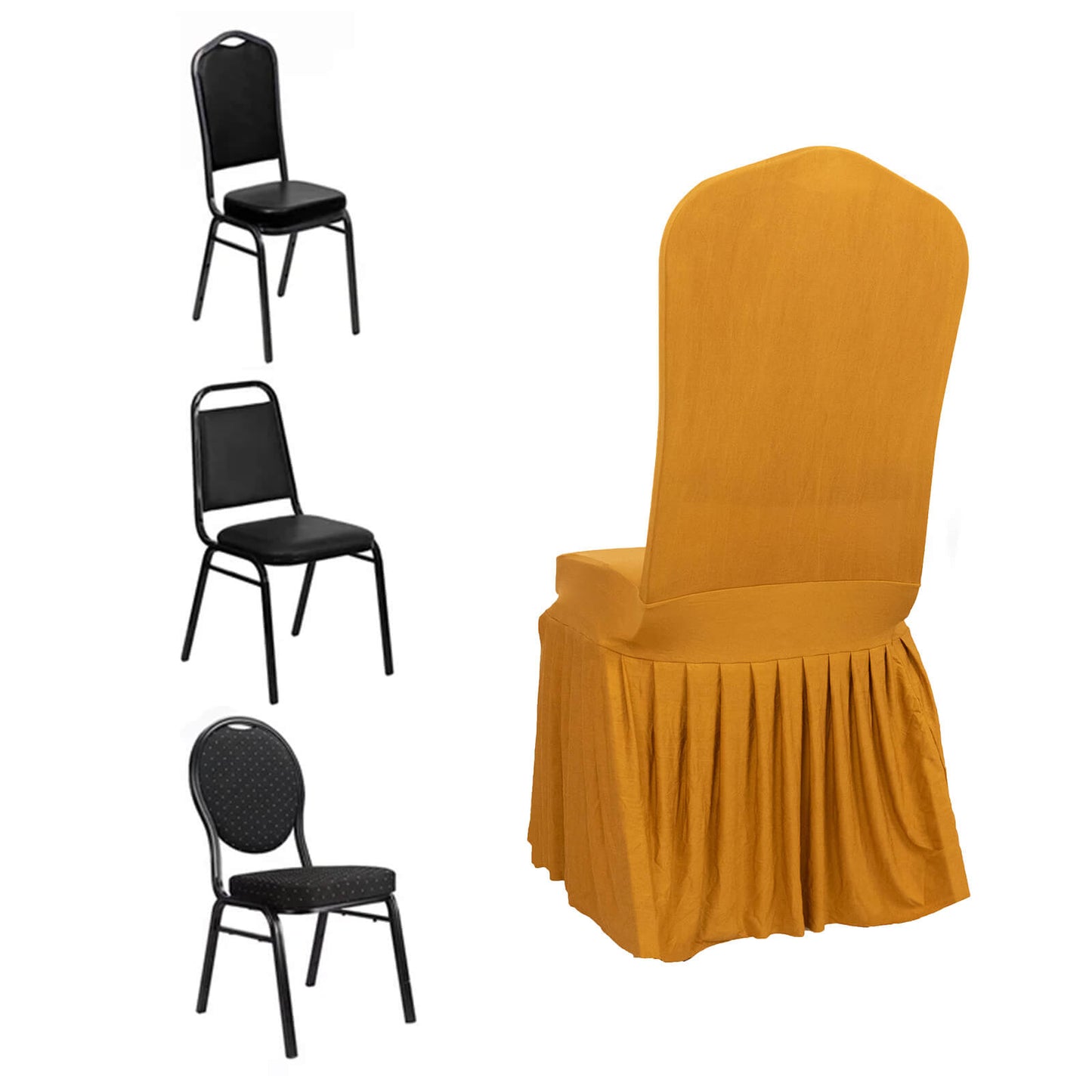 Gold ruffle pleated slipcover for banquet chairs.