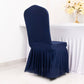 Navy ruffle pleated spandex chair slipcover on a banquet chair.