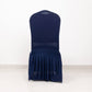 Navy ruffle pleated spandex chair slipcover for banquet seating.