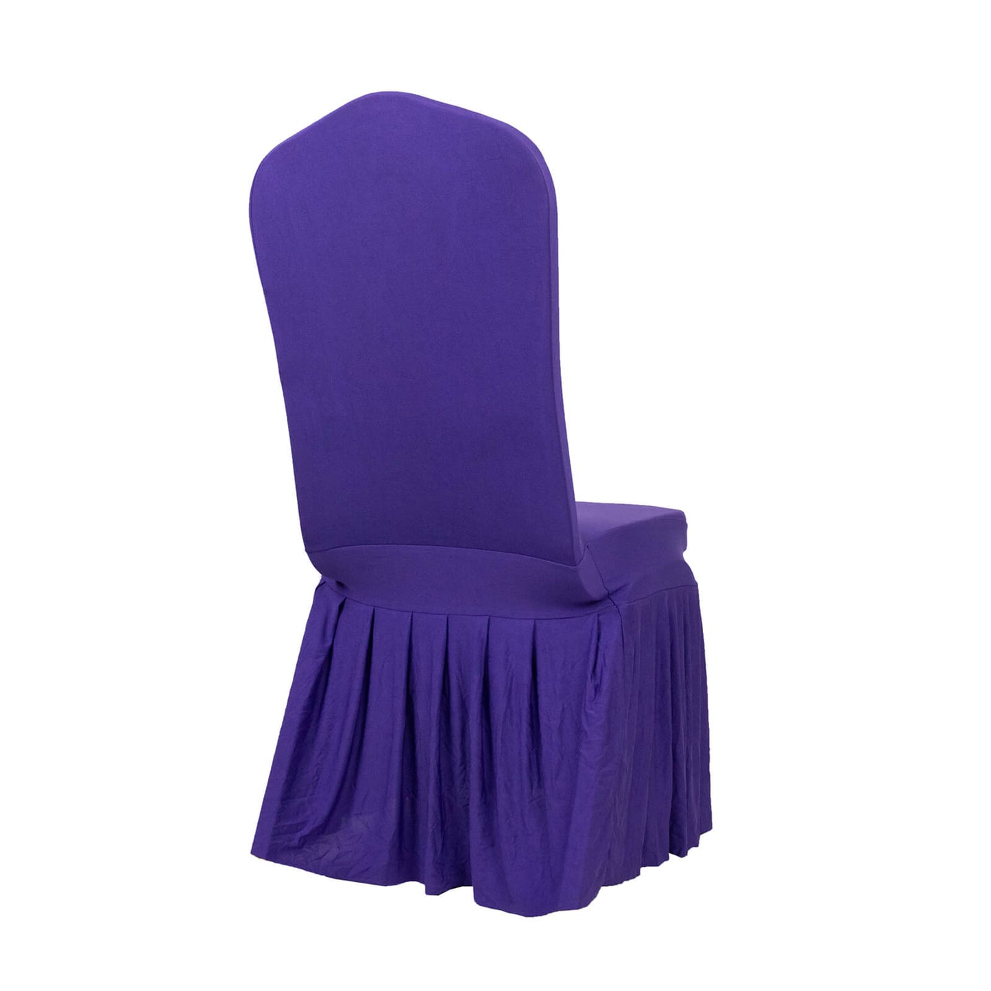 Purple ruffle pleated chair slipcover for banquet settings.