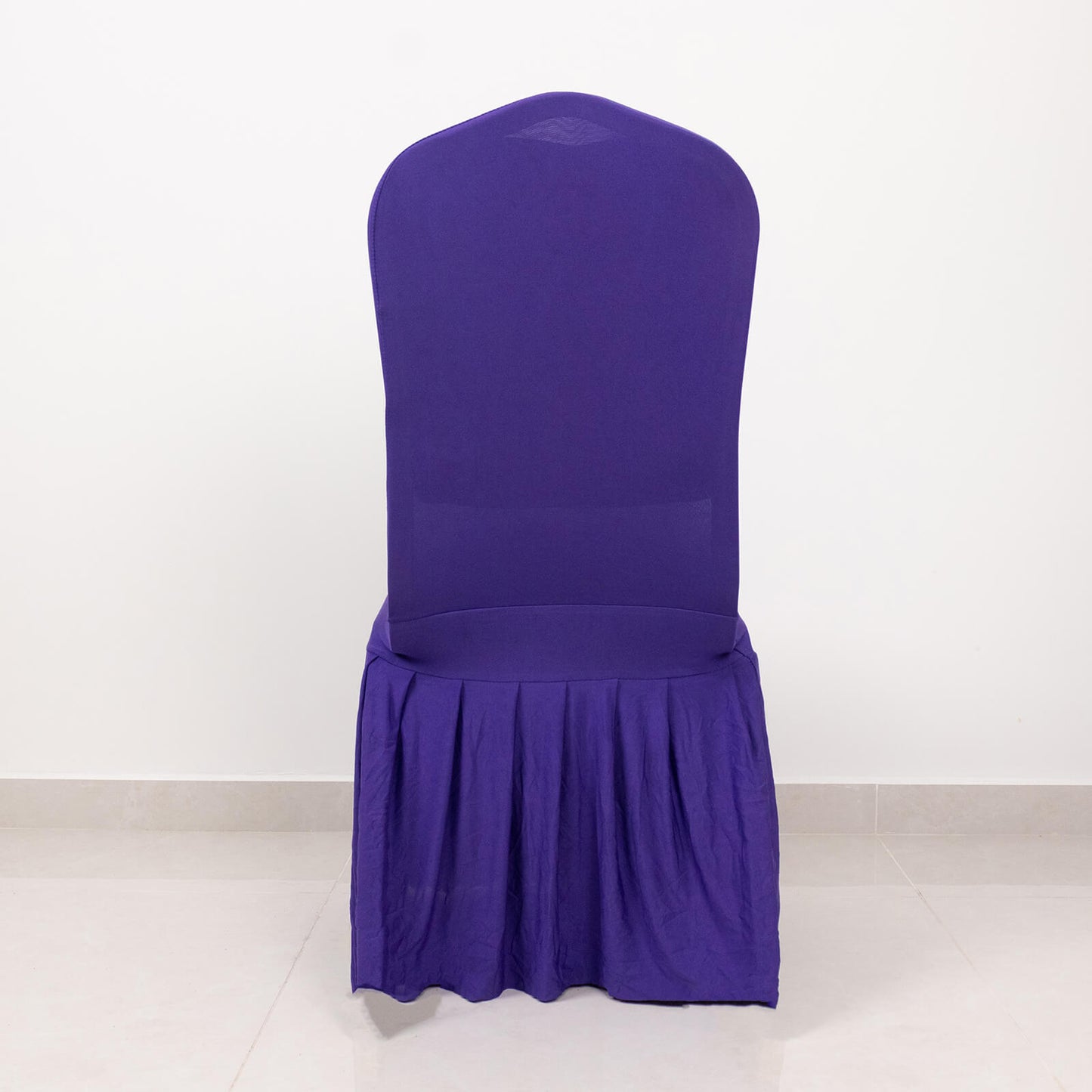 Purple ruffle pleated spandex chair slipcover for banquet settings.