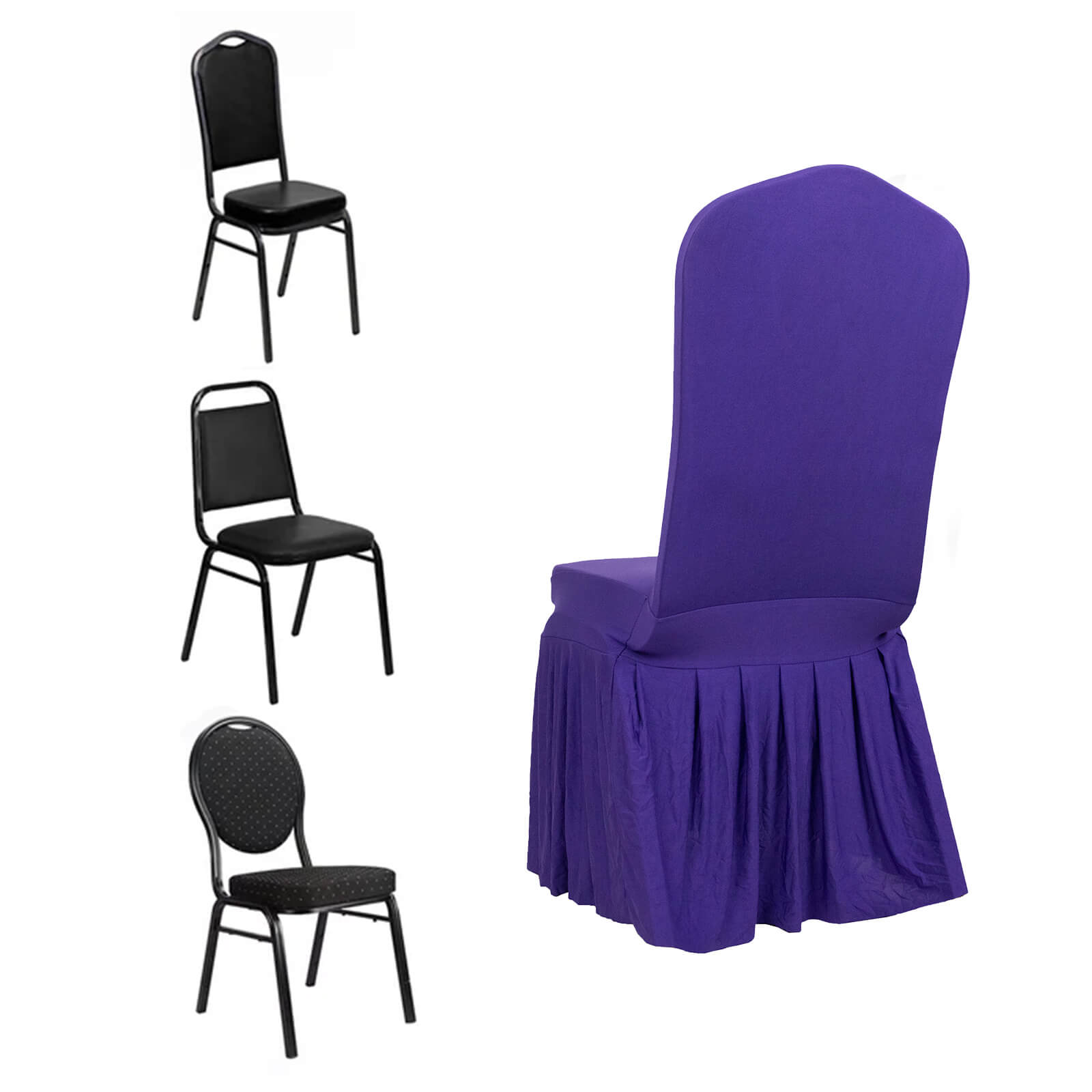 Purple ruffle pleated spandex chair slipcover for banquet use.