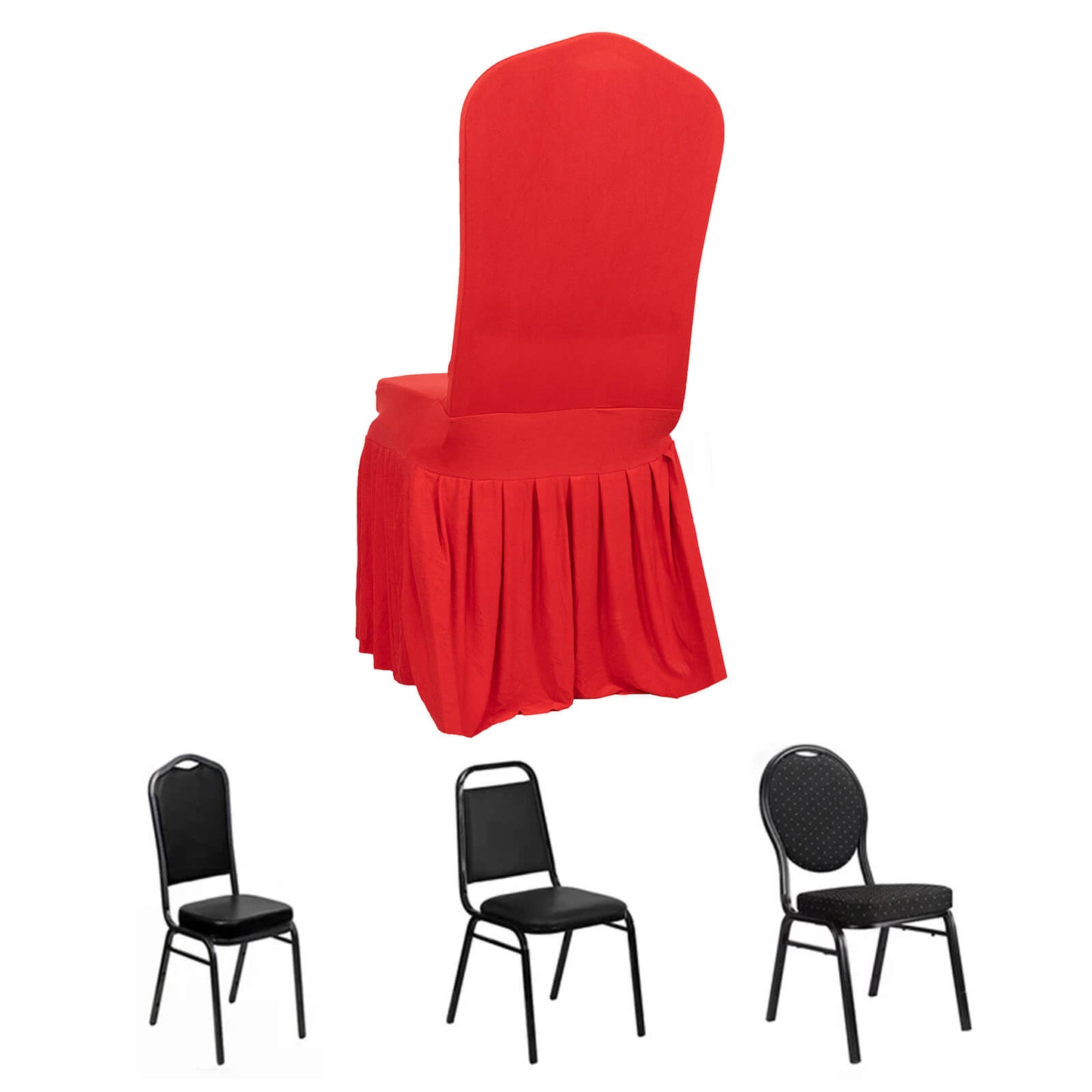 Red ruffle pleated spandex chair slipcover for banquet settings.
