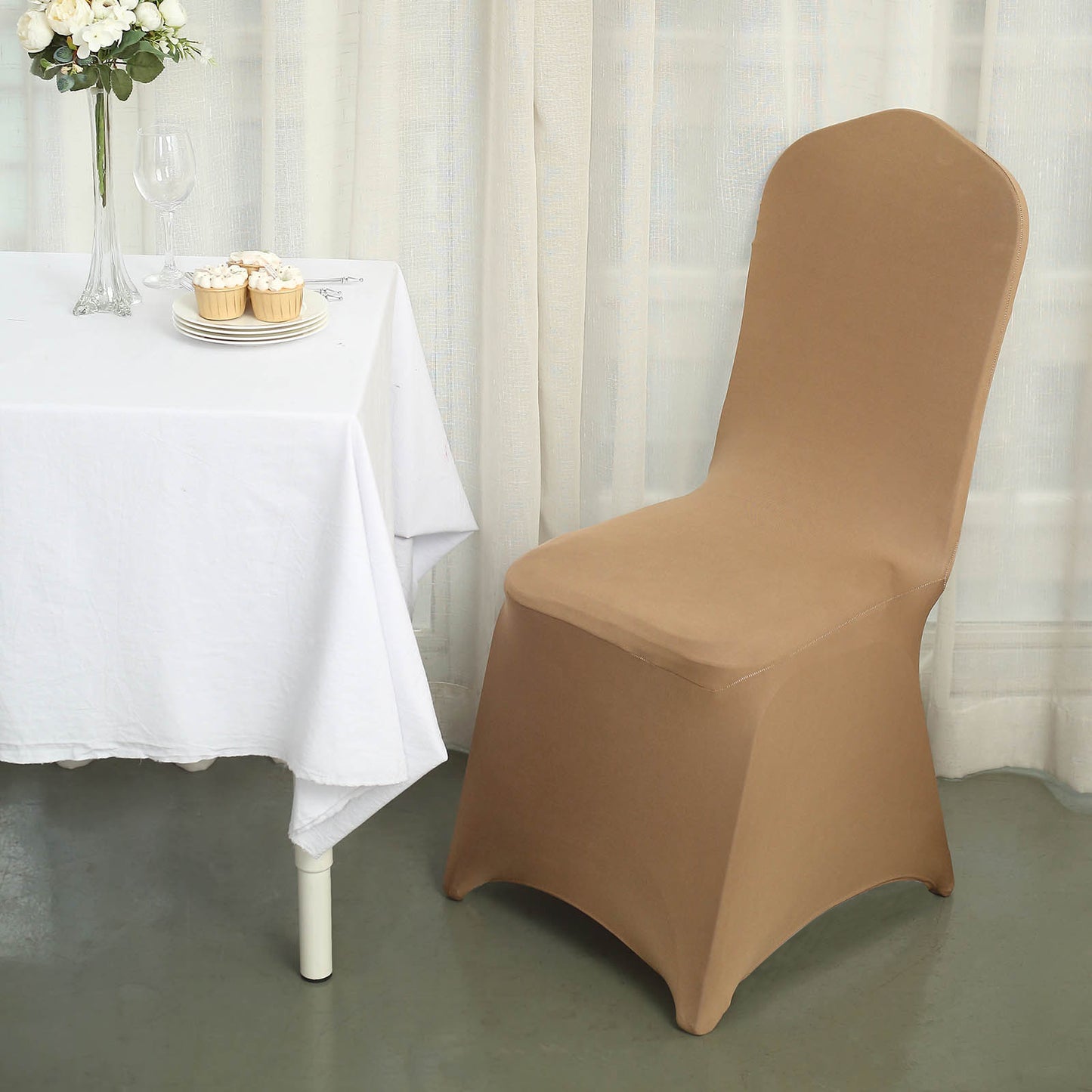 Taupe Spandex Stretch Fitted Banquet Chair Cover - 160 GSM