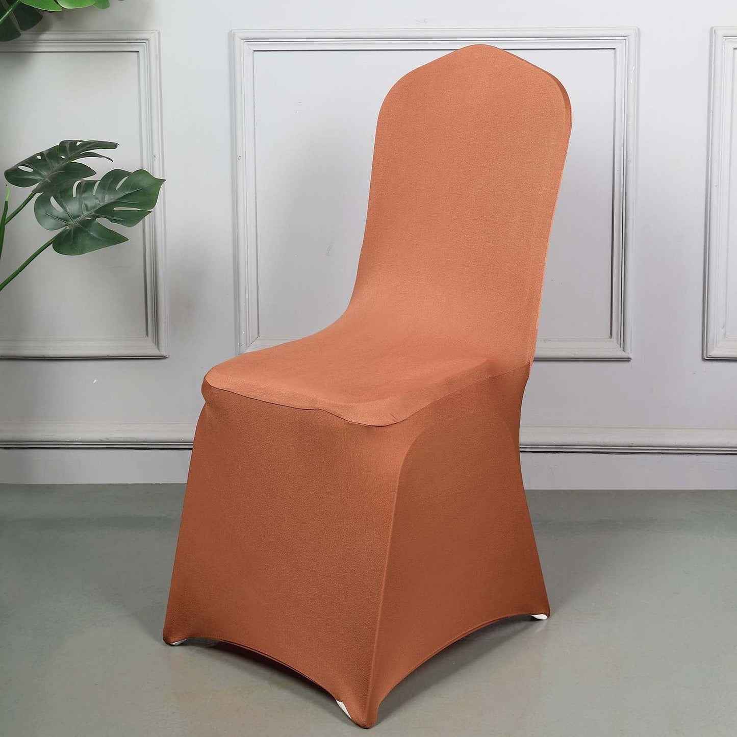 10 Pack Terracotta (Rust) Spandex Fitted Banquet Chair Covers, Reusable Stretched Slip On Chair Covers