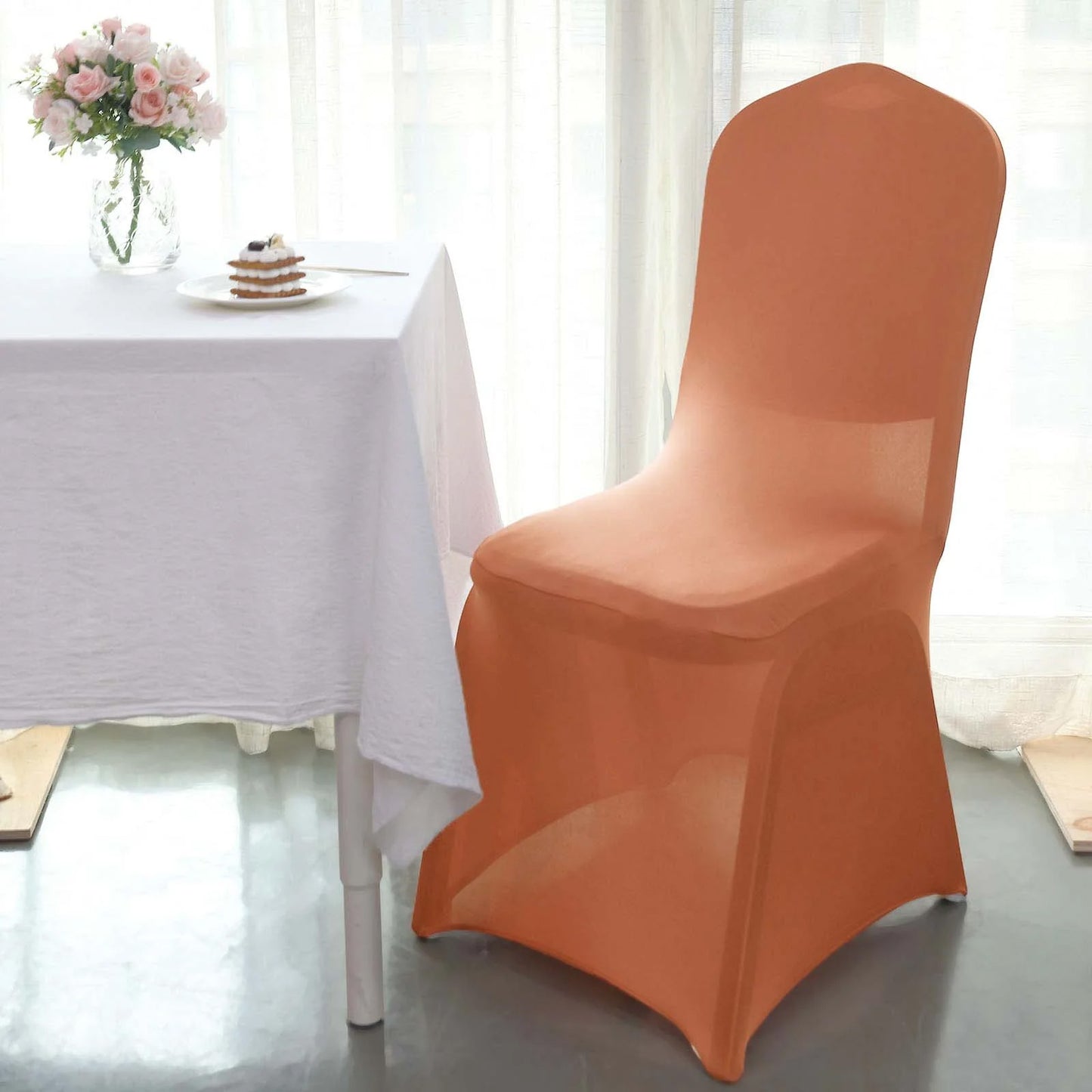 10 Pack Terracotta (Rust) Spandex Fitted Banquet Chair Covers, Reusable Stretched Slip On Chair Covers