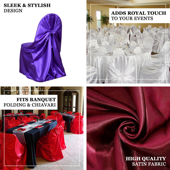 Burgundy Satin Self-Tie Universal Chair Cover, Folding, Dining, Banquet and Standard Size Chair Cover