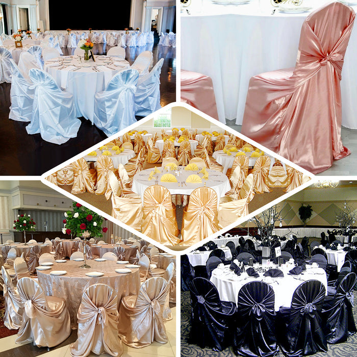 Dusty Rose Satin Self-Tie Universal Chair Cover, Folding, Dining, Banquet and Standard Size Chair Cover