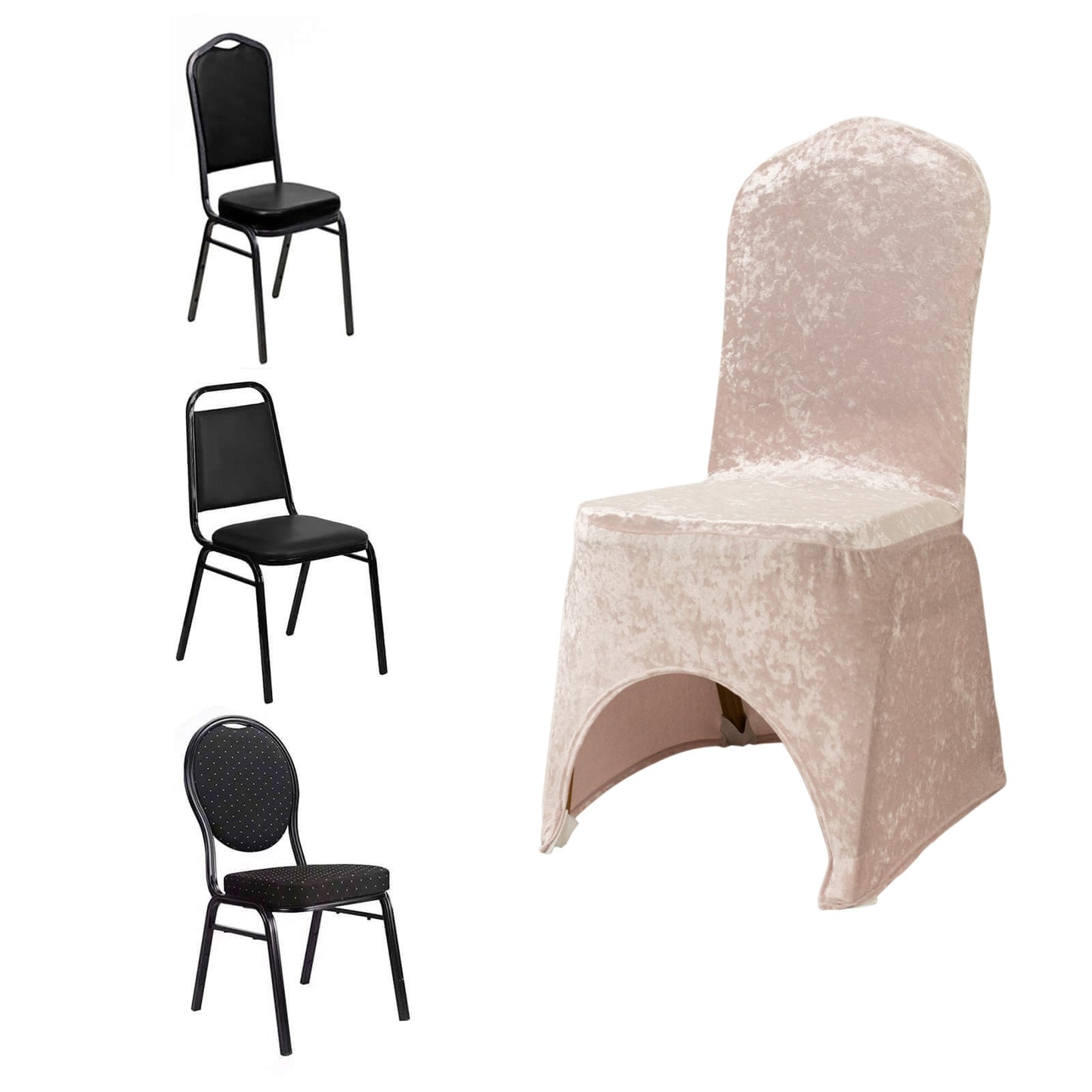 Blush Crushed Velvet Spandex Stretch Wedding Chair Cover With Foot Pockets, Fitted Banquet Chair Cover - 190 GSM