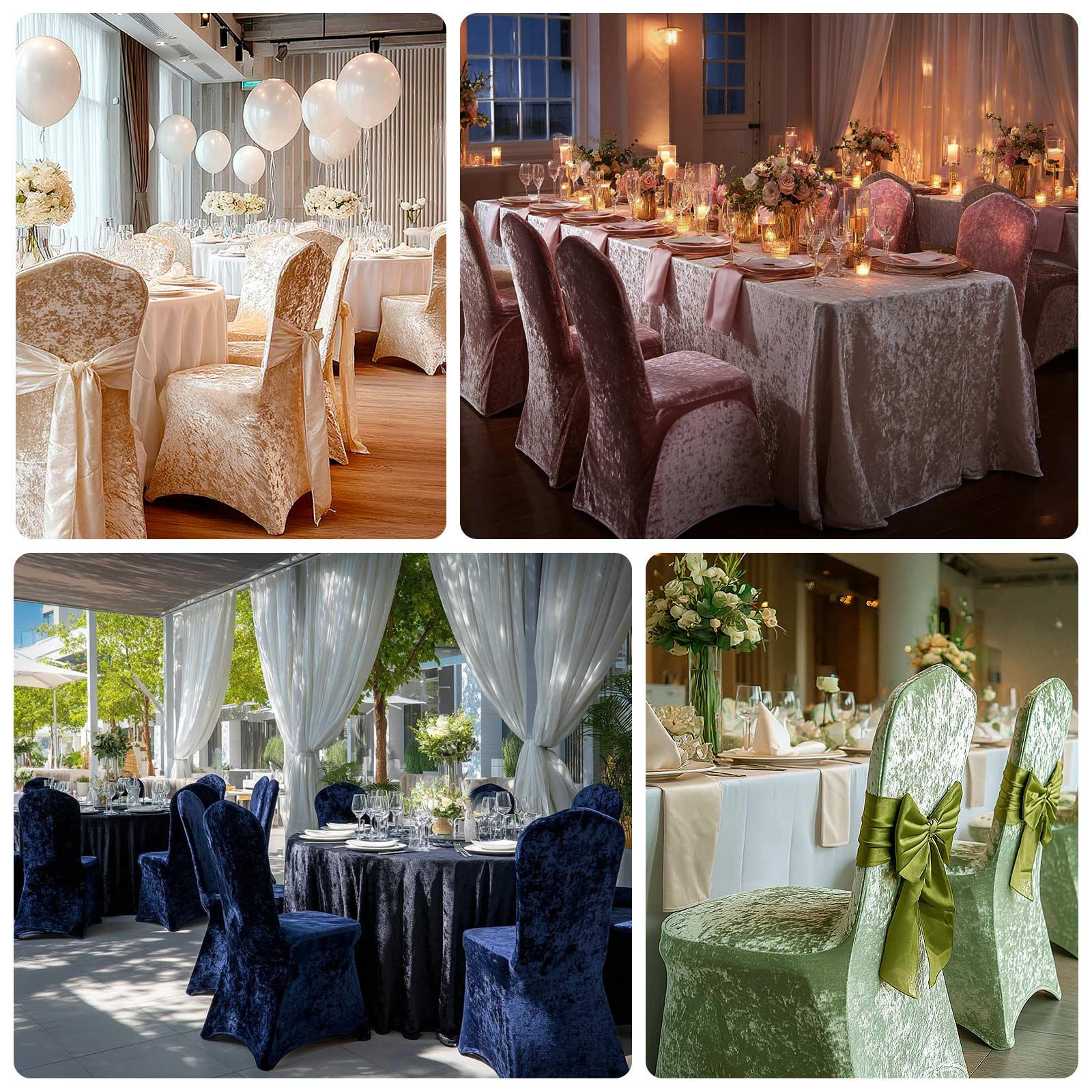 Crushed Velvet Spandex Stretch Chair Cover With Foot Pockets, Fitted Banquet Chair Cover - 190 GSM