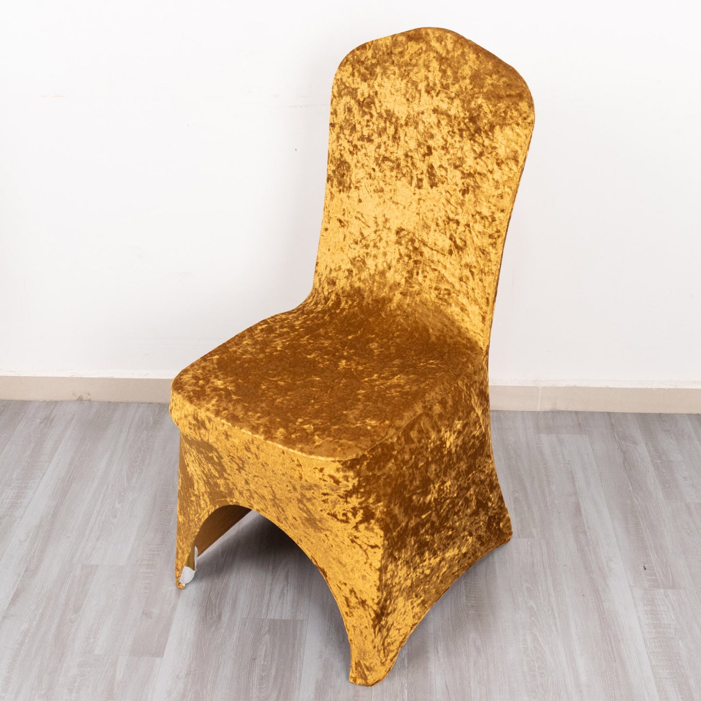 Gold Crushed Velvet Spandex Stretch Wedding Chair Cover With Foot Pockets, Fitted Banquet Chair Cover - 190 GSM