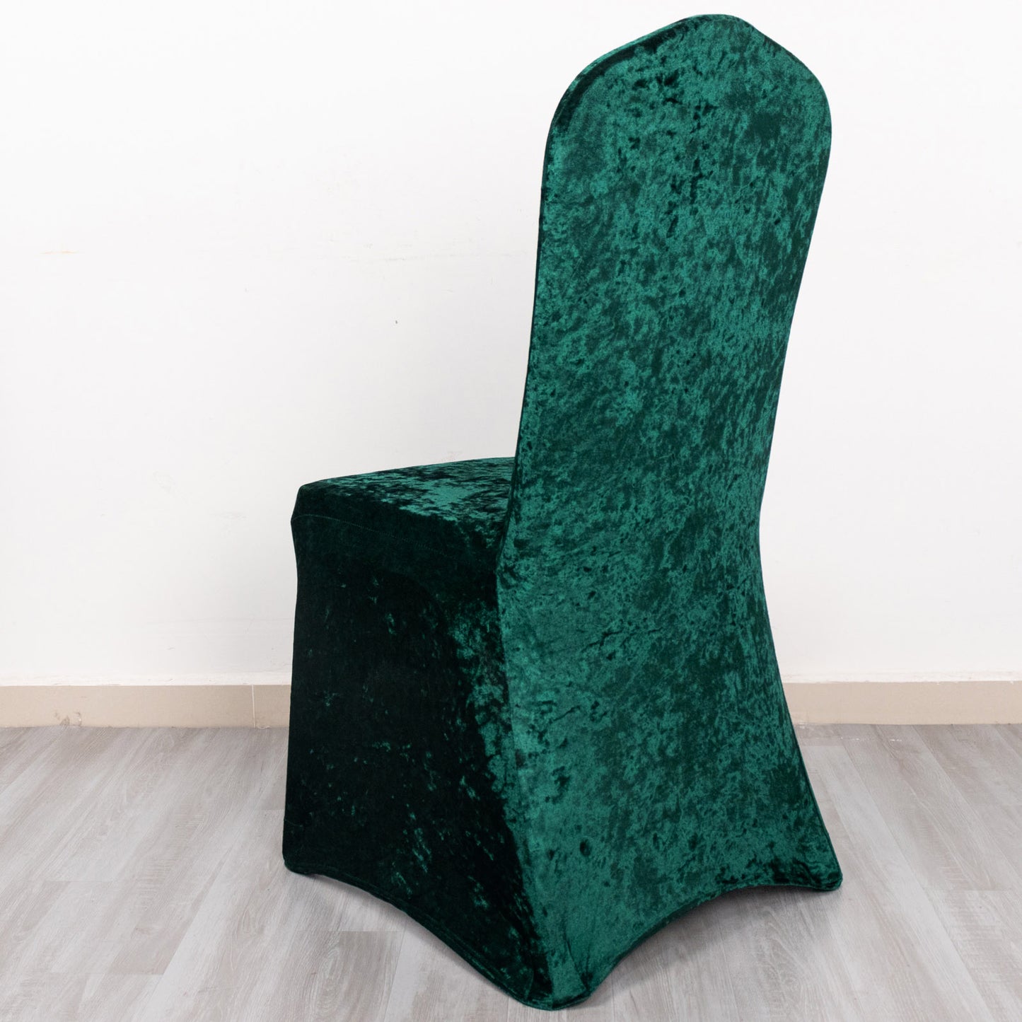 Hunter Emerald Green Crushed Velvet Spandex Stretch Wedding Chair Cover With Foot Pockets, Fitted Banquet Chair Cover - 190 GSM