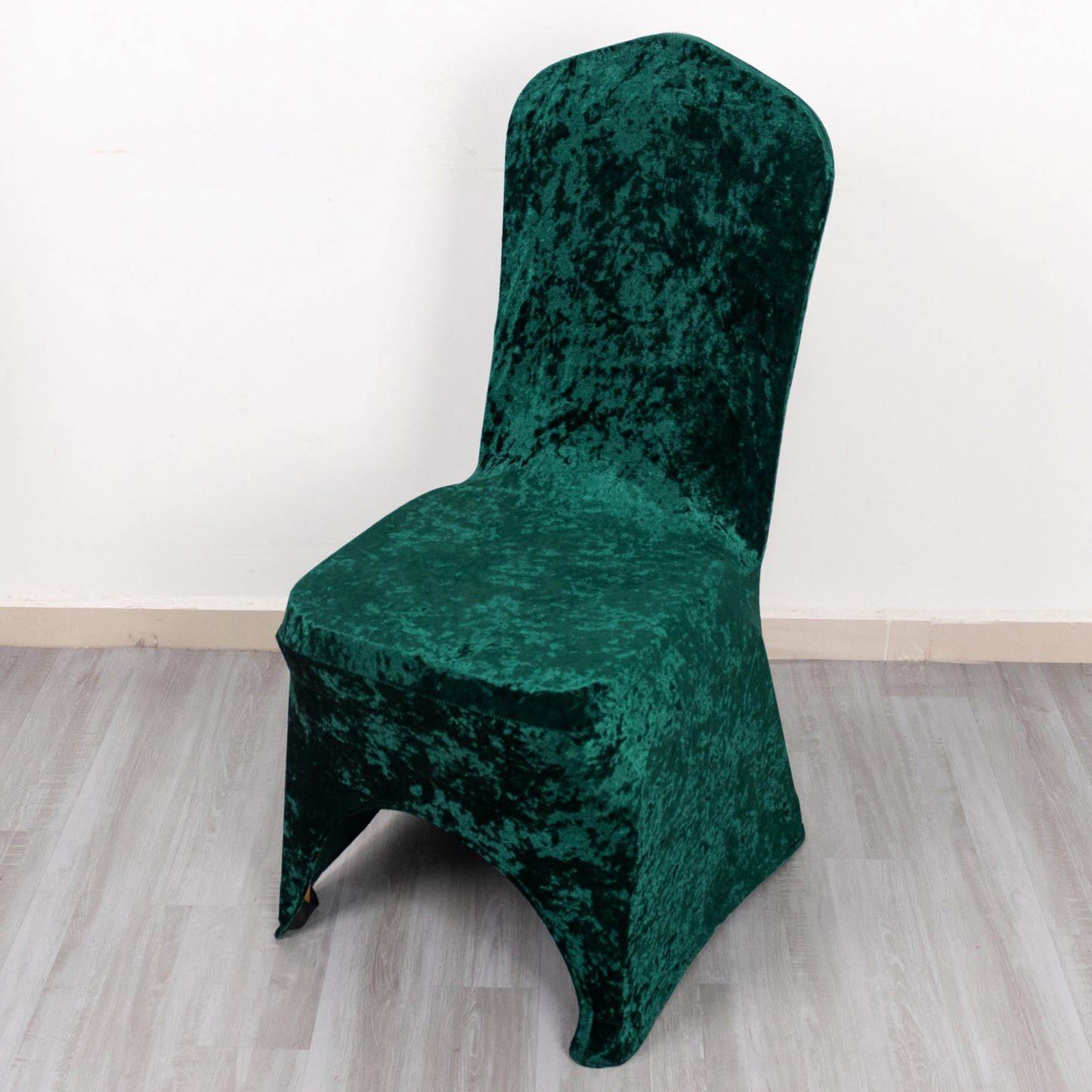 Hunter Emerald Green Crushed Velvet Spandex Stretch Wedding Chair Cover With Foot Pockets, Fitted Banquet Chair Cover - 190 GSM