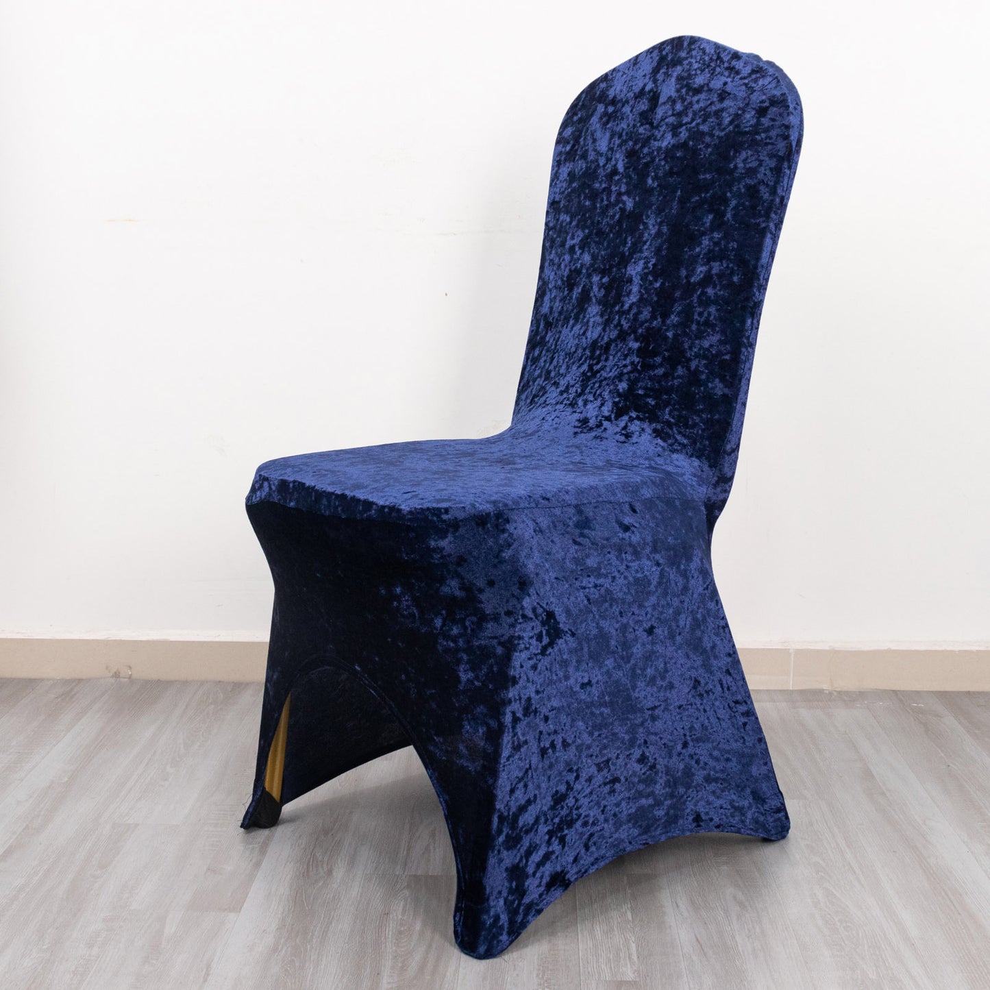 Navy Blue Crushed Velvet Spandex Stretch Wedding Chair Cover With Foot Pockets, Fitted Banquet Chair Cover - 190 GSM