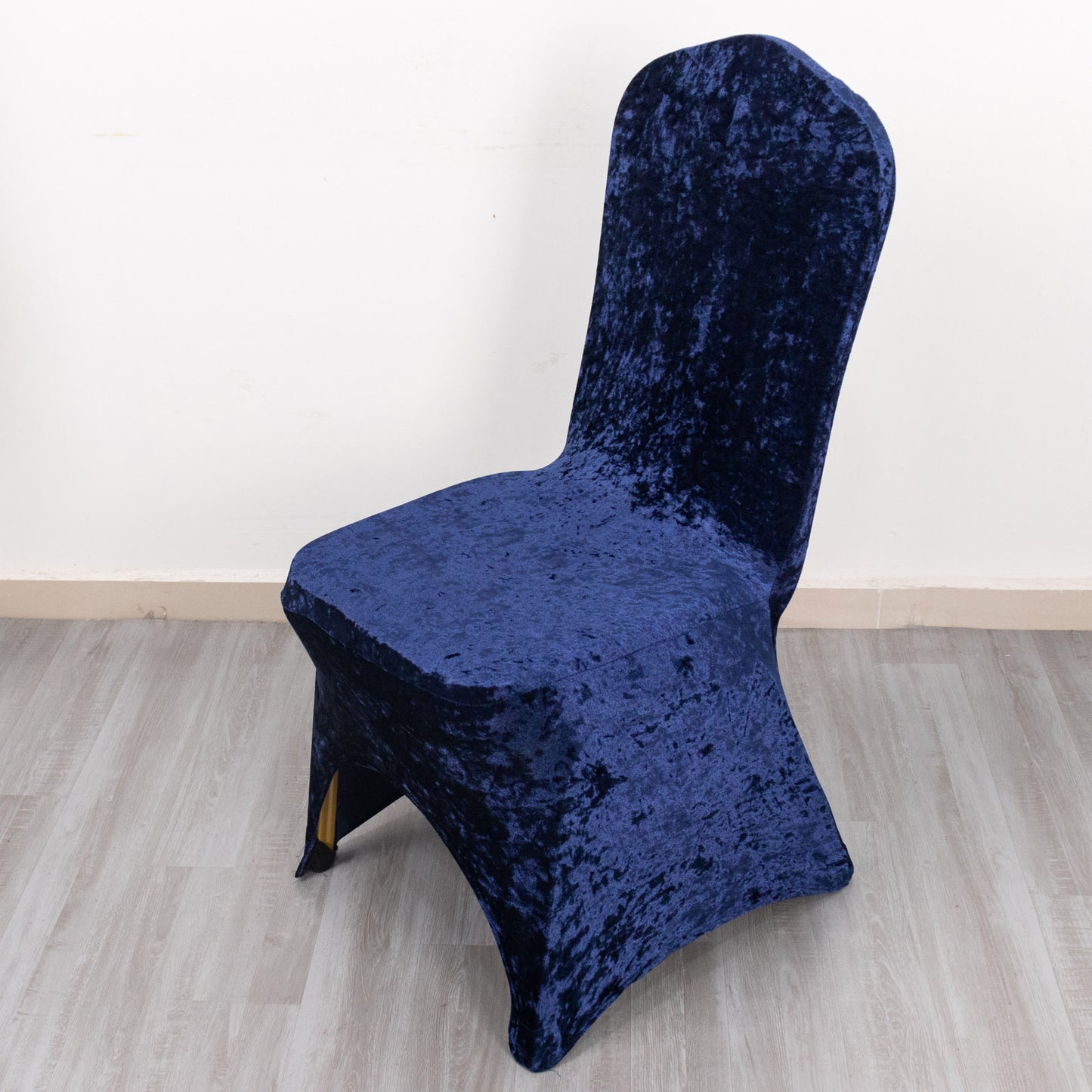 Navy Blue Crushed Velvet Spandex Stretch Wedding Chair Cover With Foot Pockets, Fitted Banquet Chair Cover - 190 GSM