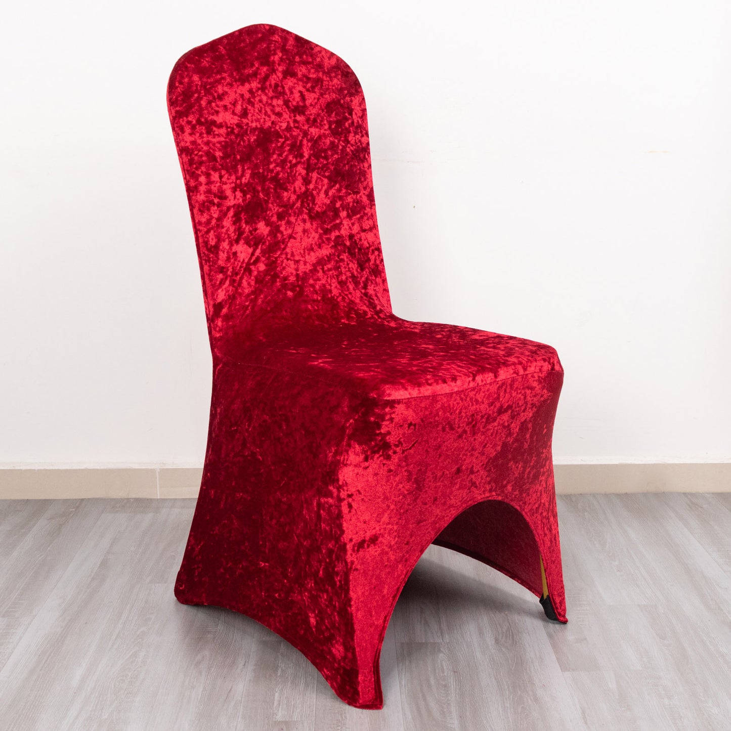 Red Crushed Velvet Spandex Stretch Wedding Chair Cover With Foot Pockets, Fitted Banquet Chair Cover - 190 GSM