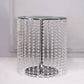 Metallic silver cake stand with crystal chains, 14" round and 16" tall.