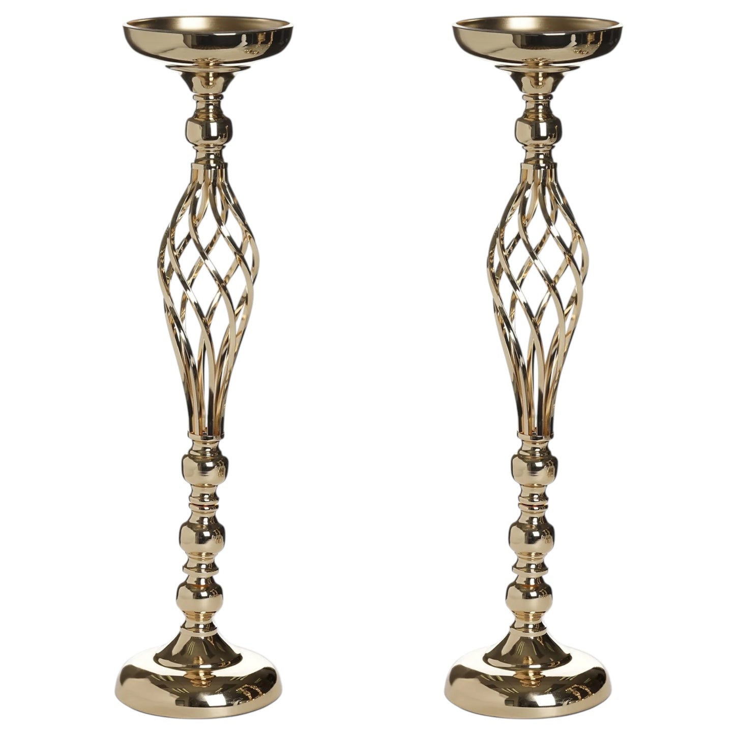 2 Pack | 26" Gold Reversible Pillar Candle Holder Set Flower Ball Pedestal Stand
